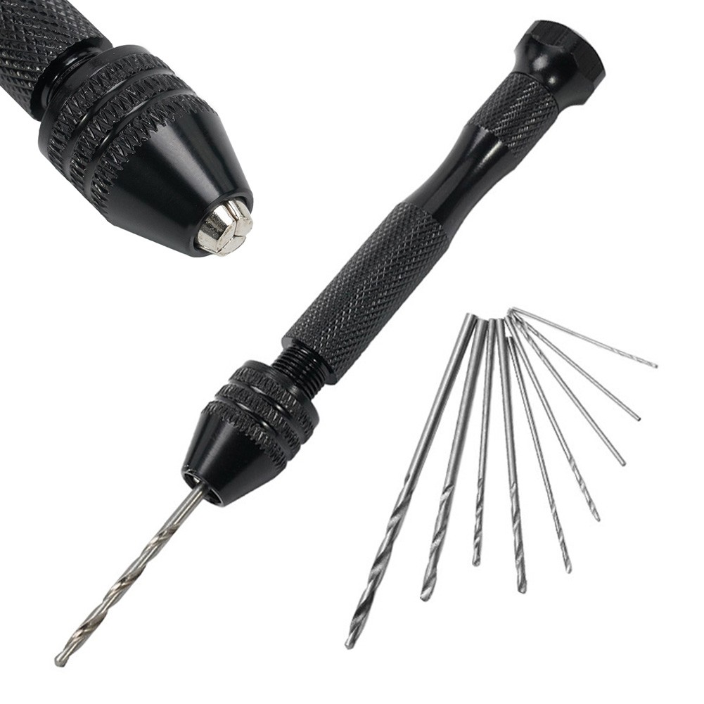 0.3-3.4mm Small Hand Drill with 10×Drill Bits for Models Hobby DIY  Woodworking 